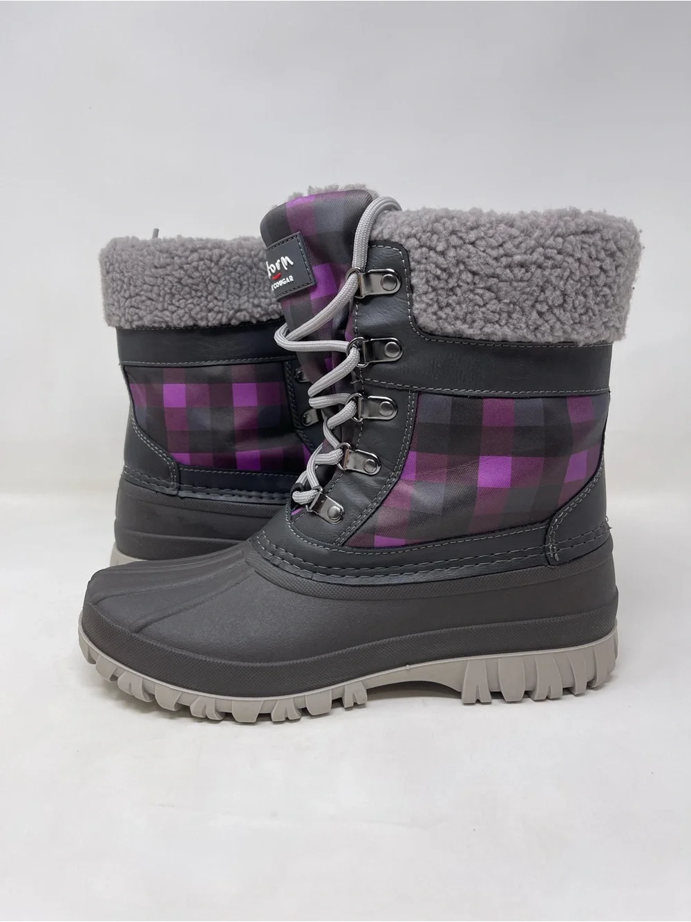 Waterproof Insulated Boots By Cougar Women's‎ Size 8m Gray With Plaid Lace-up